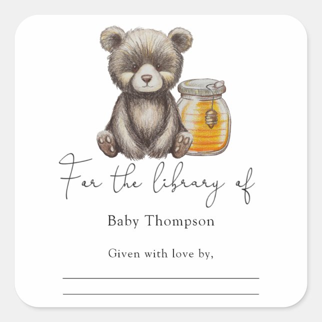 Bear and honey - Baby Shower bookplate Square Sticker (Front)