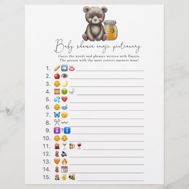 Bear and honey - Emoji picture game baby shower (Front)