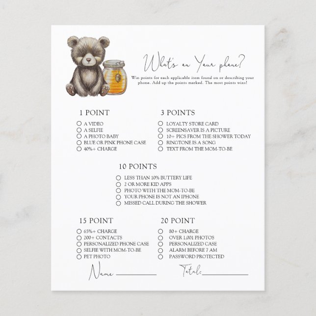 Bear and honey - What's on your phone game (Front)