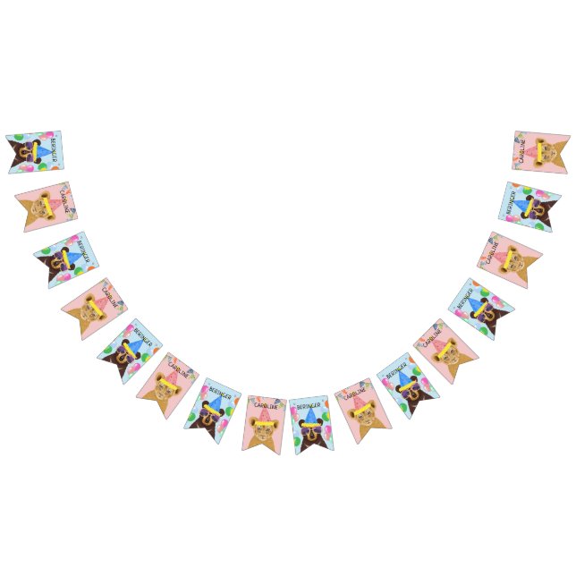 Bear and Lion Cub Blue-Pink Personalised Name Bunting (All)