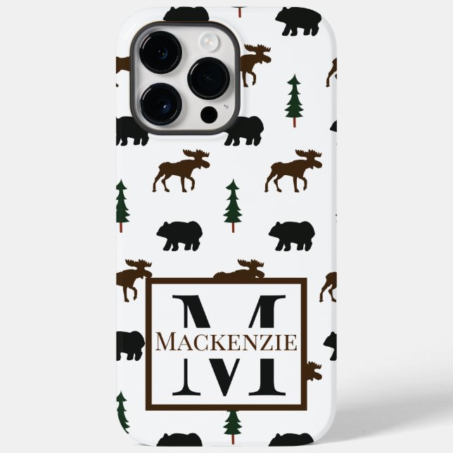 Bear and Moose Monogram Nature Cabin Rustic Case-Mate iPhone Case (Back)