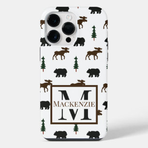 Bear and Moose Monogram Nature Cabin Rustic iPhone 14 Pro Max Case