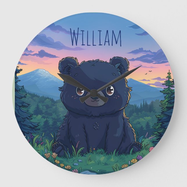 Bear and Mountains Kids Nursery Clock (Front)