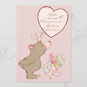 Bear and Mouse Children Birthday Invitation