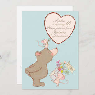 Bear and Mouse Children Birthday Invitation
