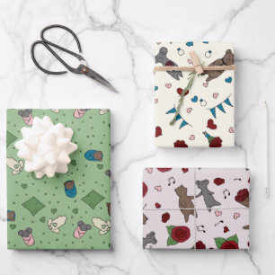 Bear and Mouse Romance Dating Wedding Baby Wrapping Paper Sheet