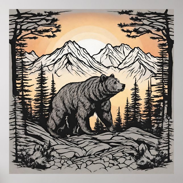 Bear and Nature Mountain Landscape  Poster (Front)