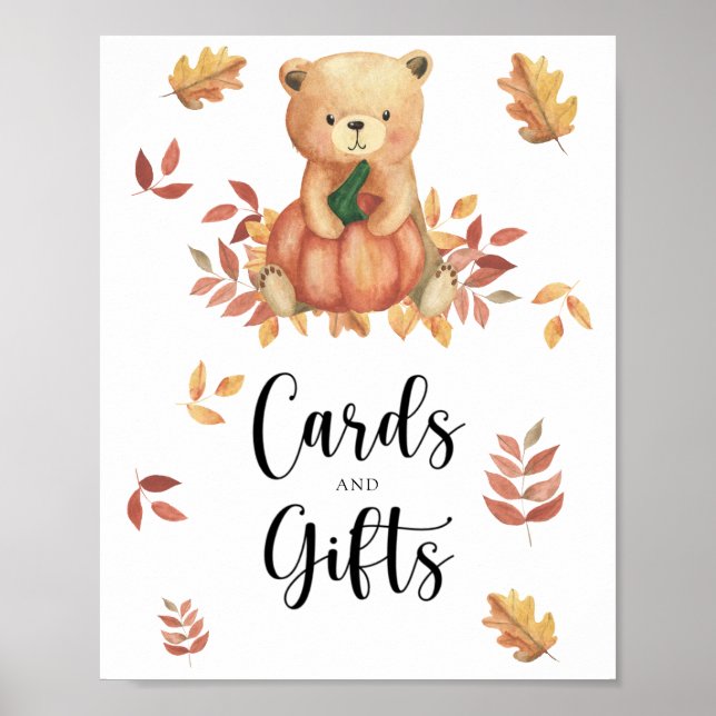 Bear and pumpkin - cards and gifts baby shower poster (Front)