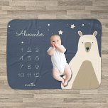 Bear and Stars Milestone Baby Blanket<br><div class="desc">Cute minimalist illustration of a bear and stars. Document your baby’s milestones with this monthly growth tracker blanket. To change the background color or layout of the design,  simply click “customize further”.</div>