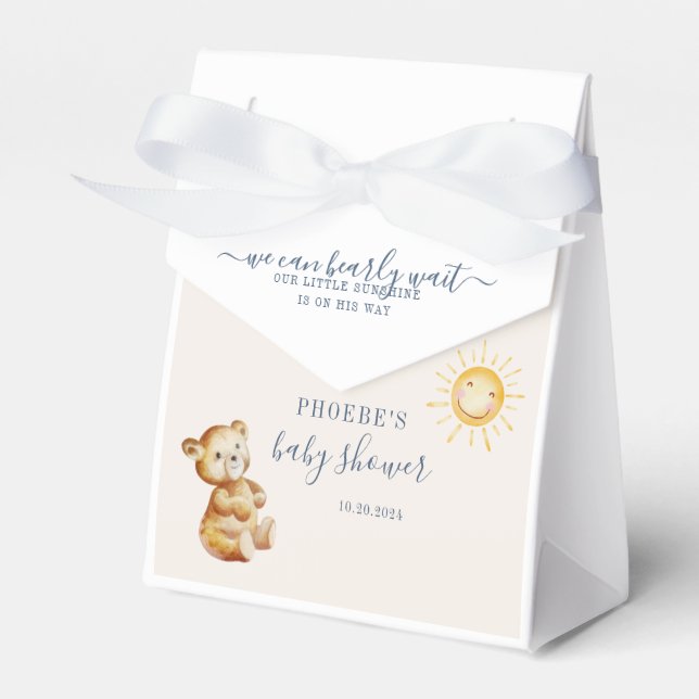 Bear and Sunshine Watercolor Boys Baby Shower Favour Box (Front Side)