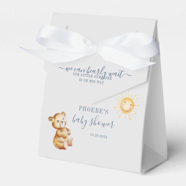Bear and Sunshine Watercolor Boys Baby Shower Favour Box (Front Side)