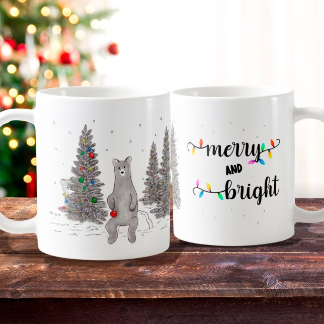 Bear and Tree Christmas Mug, Merry and Bright Mug (Creator Uploaded)