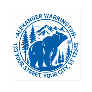 Bear and Trees Silhouette #2 Name Return Address Self-inking Stamp