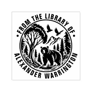 Bear and Trees Silhouette #3 Library Book Name Self-inking Stamp