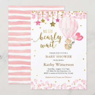 Bear and Twinkle Star Hot air Balloon Baby Shower  Invitation