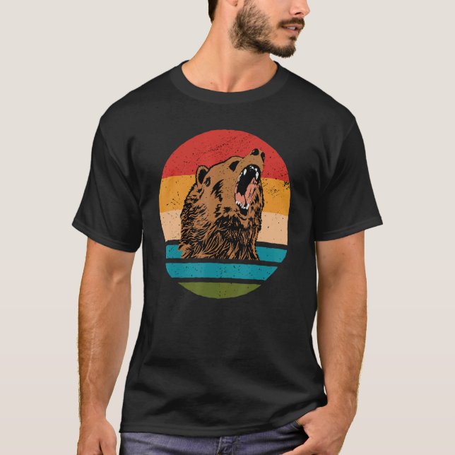 Bear Angry Roar Retro Sunset Angry Bear T-Shirt (Front)