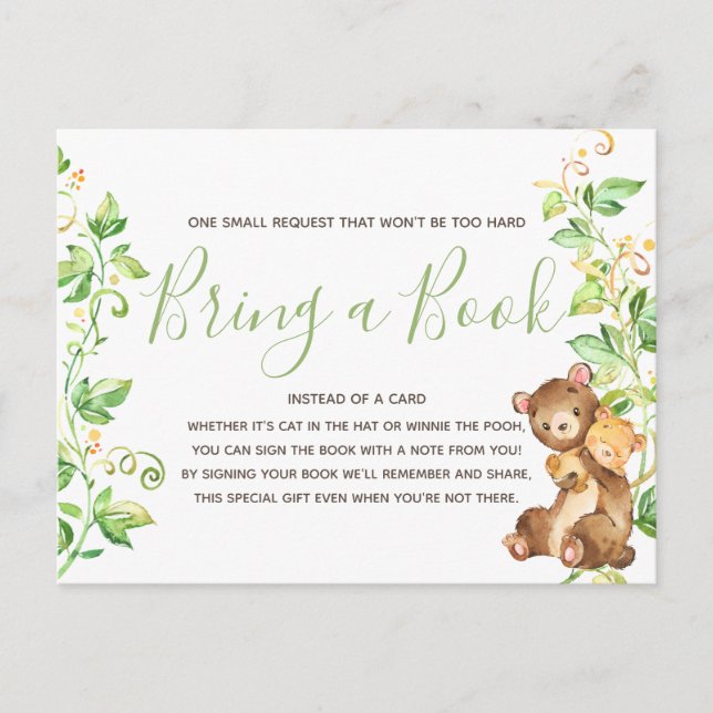 Bear Animal Baby Shower Bring a Book Library Card (Front)