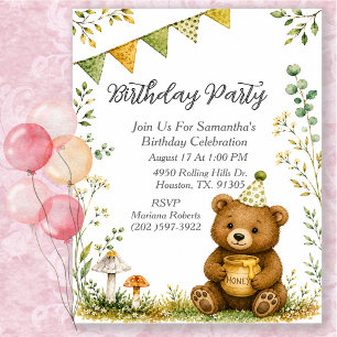 Bear Animal Gender Neutral Birthday Party Invitation