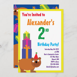 Bear Animal Kid's Birthday Party Invitations