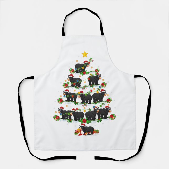 Bear Animal Lover Xmas Lighting Black-Bear Christm Apron (Front)