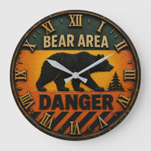 Bear Area Danger Camping & Hunting Gift Large Clock