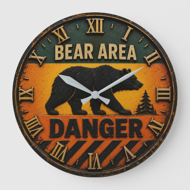 Bear Area Danger Camping & Hunting Gift Large Clock (Front)