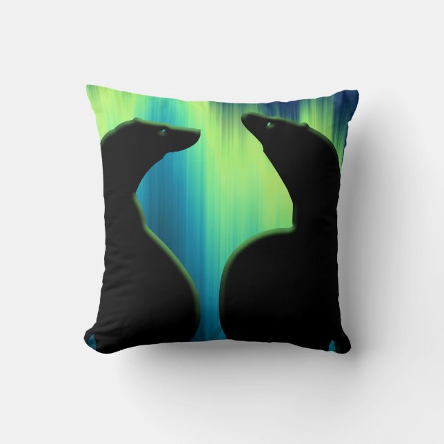 Bear Art Pillow Northern Lights Bears Pillow (Front)