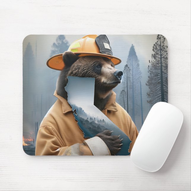 Bear as a California Firefighter  Mouse Mat (With Mouse)