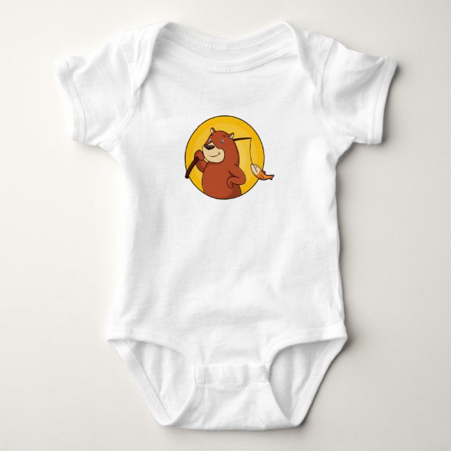 Bear as Angler with Fish Baby Bodysuit (Front)