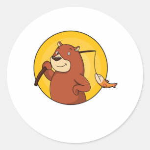 Bear as Angler with Fish Classic Round Sticker