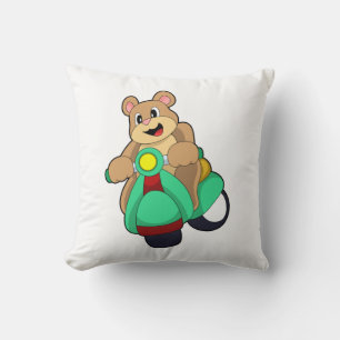 Bear as Biker with Scooter.PNG Cushion