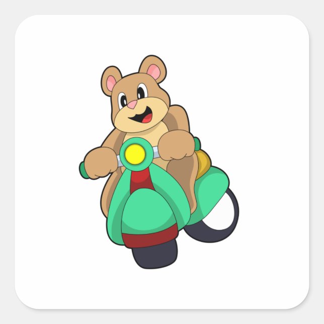 Bear as Biker with Scooter.PNG Square Sticker (Front)