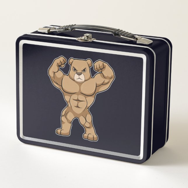 Bear as Bodybuilder with big Muscles Metal Lunch Box (Front)