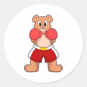 Bear as Boxer with Boxing gloves Classic Round Sticker