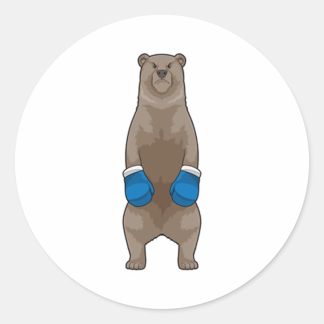 Bear as Boxer with Boxing gloves Classic Round Sticker (Front)