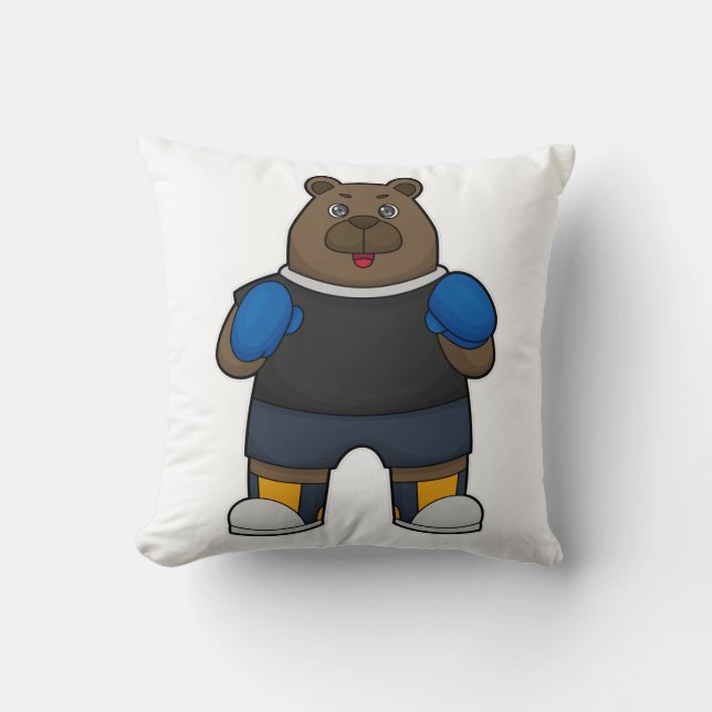 Bear as Boxer with Boxing gloves Cushion (Front)
