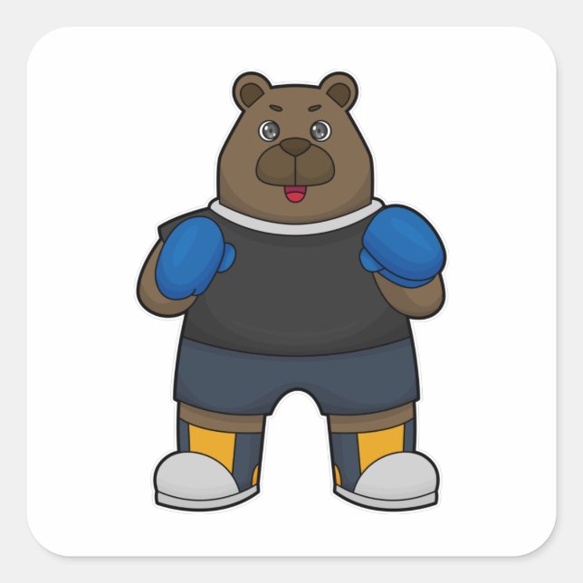Bear as Boxer with Boxing gloves Square Sticker (Front)