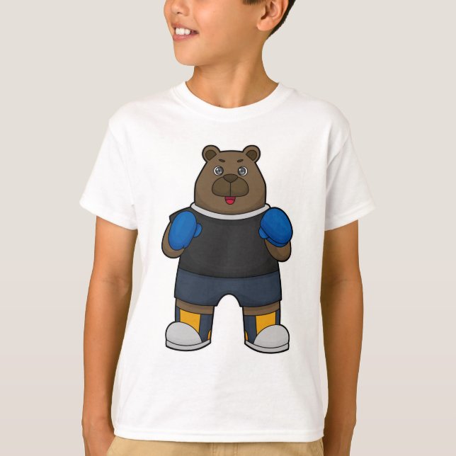 Bear as Boxer with Boxing gloves T-Shirt (Front)