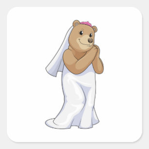 Bear as Bride with Veil Square Sticker