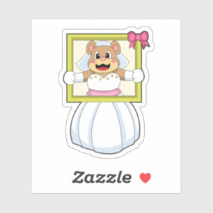Bear as Bride with Wedding dress & Picture Frame.p