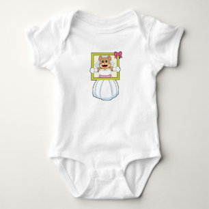 Bear as Bride with Wedding dress & Picture Frame.p Baby Bodysuit