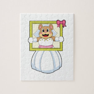 Bear as Bride with Wedding dress & Picture Frame.p Jigsaw Puzzle