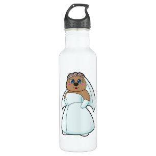 Bear as Bride with Wreath of Flowers 710 Ml Water Bottle