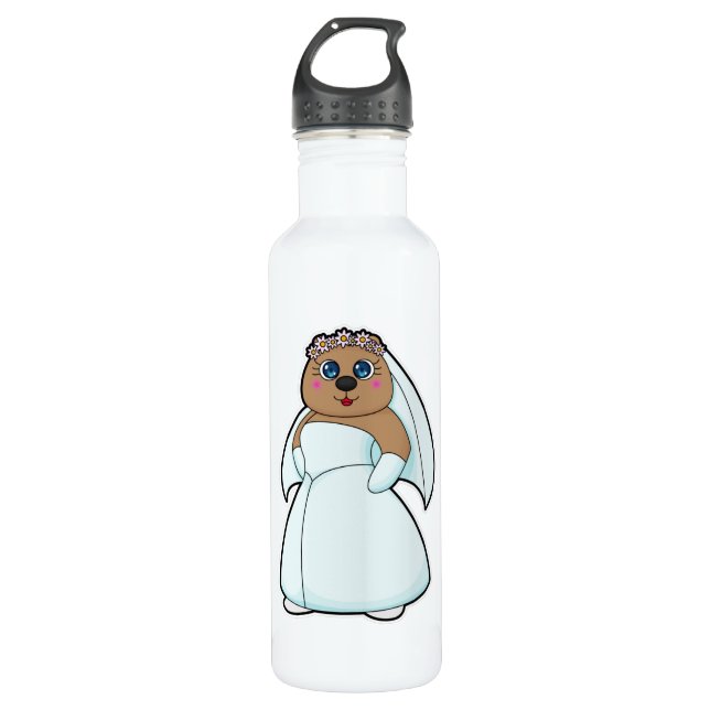 Bear as Bride with Wreath of Flowers 710 Ml Water Bottle (Front)