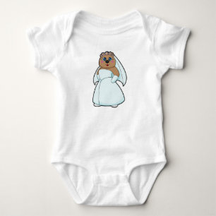Bear as Bride with Wreath of Flowers Baby Bodysuit