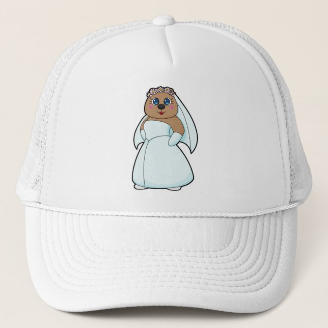 Bear as Bride with Wreath of Flowers Trucker Hat (Front)