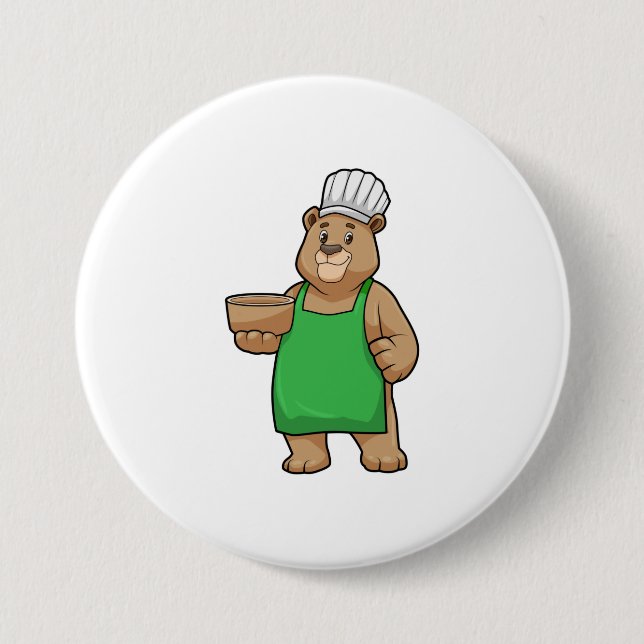 Bear as Cook with Cooking apron & Bowl 7.5 Cm Round Badge (Front)