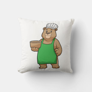 Bear as Cook with Cooking apron & Bowl Cushion