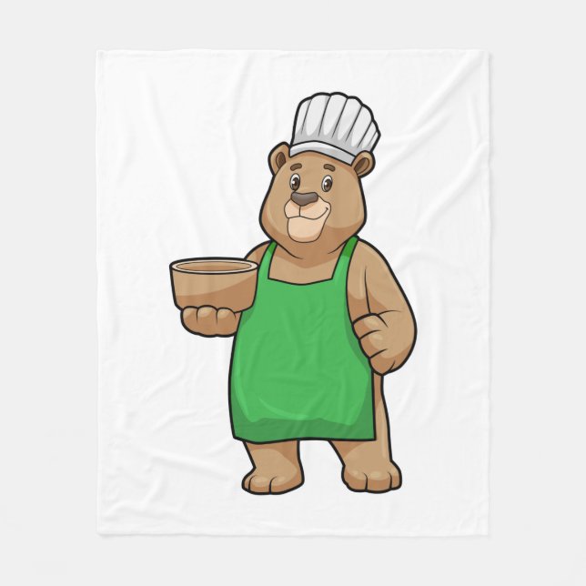 Bear as Cook with Cooking apron & Bowl Fleece Blanket (Front)