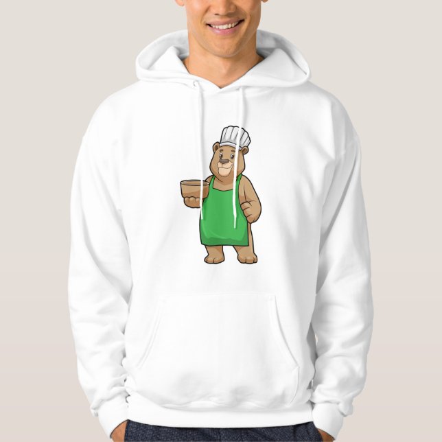Bear as Cook with Cooking apron & Bowl Hoodie (Front)